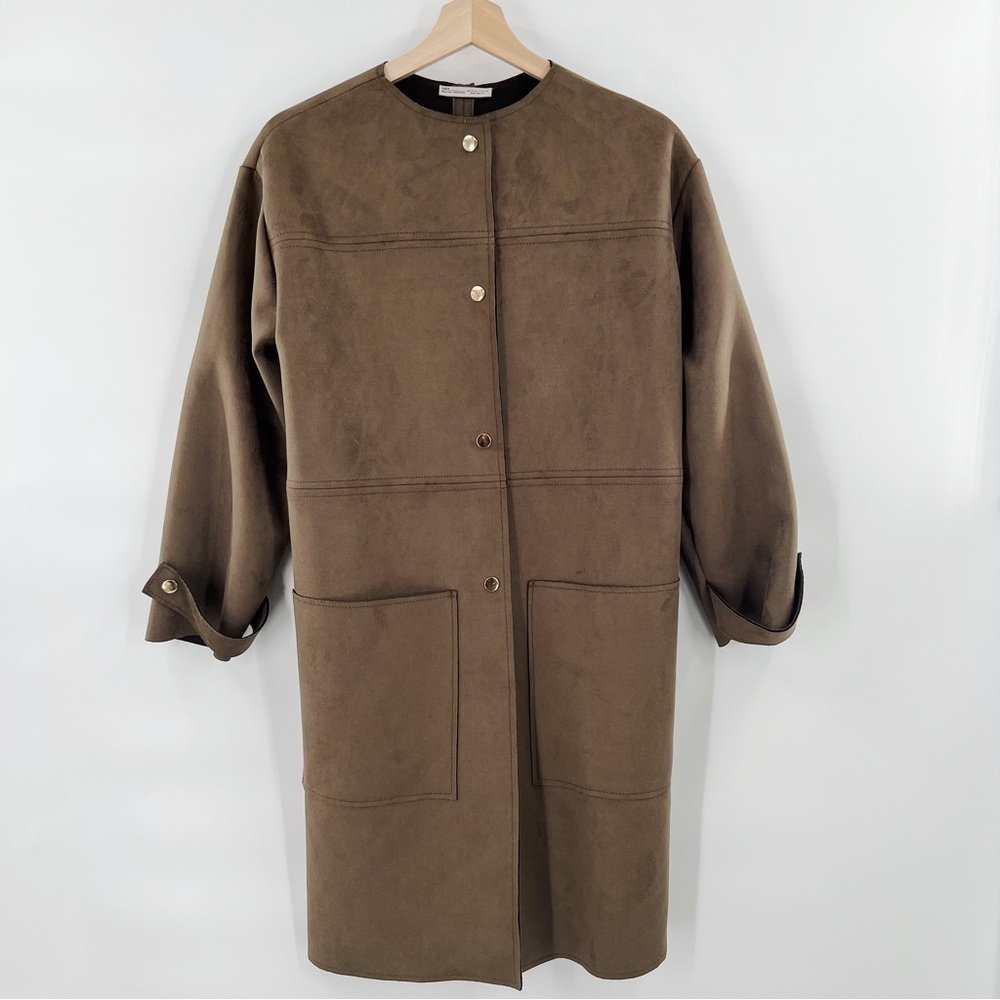 Zara Faux Suede Snap Button Coat Size S